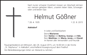 Anzeige von Helmut Gößner von MGO