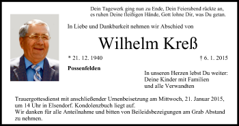 Anzeige von Wilhelm Kreß von MGO