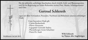 Anzeige von Gertrud Schlereth von MGO