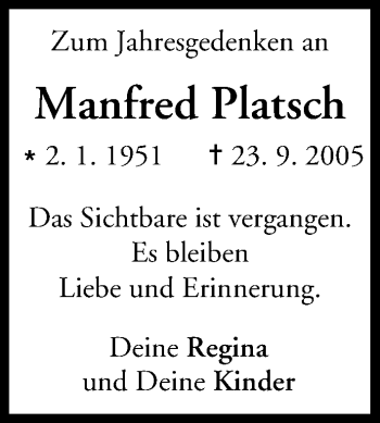 Anzeige von Manfred Platsch von MGO