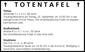 Anzeige von Totentafel vom 23.09.2015 von MGO