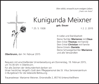 Anzeige von Kunigunda Meixner von MGO