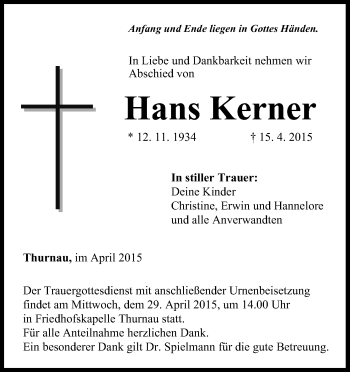 Anzeige von Hans Kerner von MGO