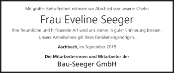 Anzeige von Eveline Seeger von MGO