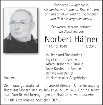 Anzeige von Norbert Häfner von MGO