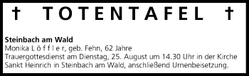 Anzeige von Totentafel vom 22.08.2015 von MGO