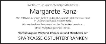 Anzeige von Margarete Ranz von MGO
