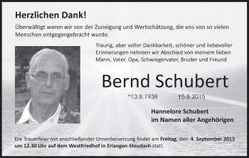 Anzeige von Bernd Schubert von MGO