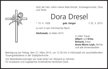Anzeige von Dora Dresel von MGO