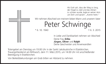 Anzeige von Peter Schwinge von MGO
