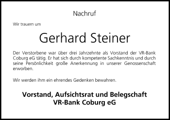 Anzeige von Gerhard Steiner von MGO