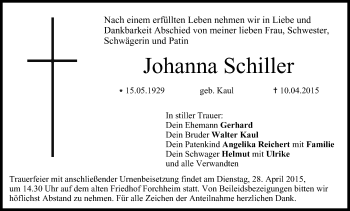 Anzeige von Johanna Schiller von MGO