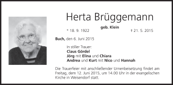 Anzeige von Herta Brüggemann von MGO