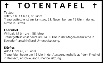 Anzeige von Totentafel vom 19.11.2015 von MGO