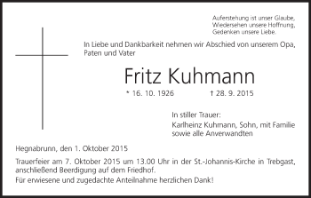 Anzeige von Fritz Kuhmann von MGO
