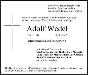 Anzeige von Adolf Wedel von MGO