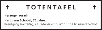 Anzeige von Totentafel vom 22.10.2015 von MGO