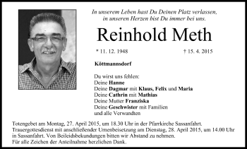 Anzeige von Reinhold Meth von MGO