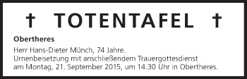 Anzeige von Totentafel vom 18.09.2015 von MGO