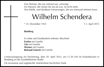 Anzeige von Wilhelm Schendera von MGO