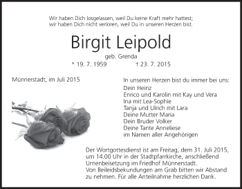 Anzeige von Birgit Leipold von MGO