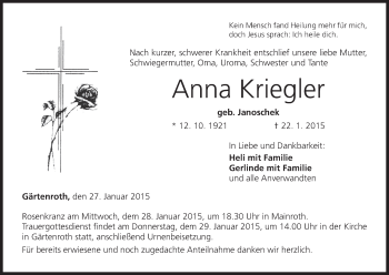 Anzeige von Anna Kriegler von MGO