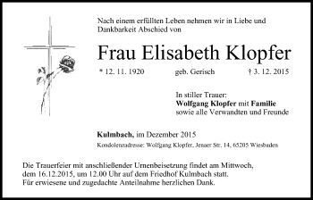 Anzeige von Elisabeth Klopfer von MGO