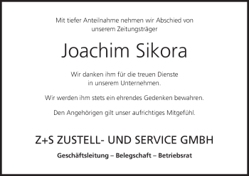 Anzeige von Joachim Sikora von MGO