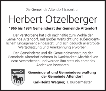 Anzeige von Herbert Otzelberger von MGO