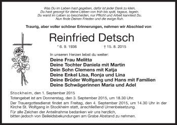 Anzeige von Reinfried Detsch von MGO
