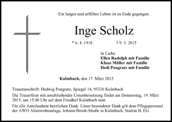 Anzeige von Inge Scholz von MGO