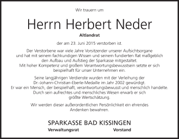 Anzeige von Herbert Neder von MGO