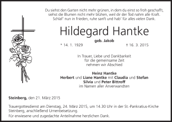 Anzeige von Hildegard Hantke von MGO