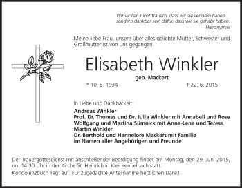 Anzeige von Elisabeth Winkler von MGO