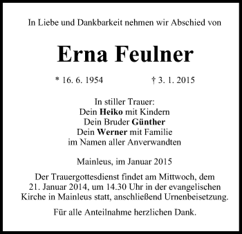 Anzeige von Erna Feulner von MGO