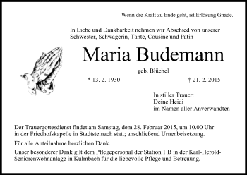 Anzeige von Maria Budemann von MGO