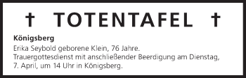 Anzeige von Totentafel 04.04.2015 von MGO