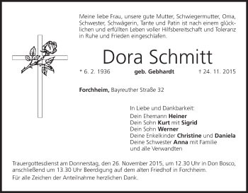 Anzeige von Dora Schmitt von MGO