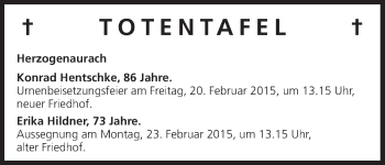 Anzeige von Totentafel vom 19.02.2015 von MGO