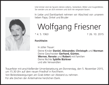 Anzeige von Wolfgang Friesner von MGO