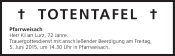 Anzeige von Totentafel vom 04.06.2015 von MGO