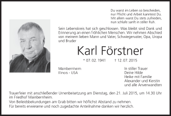 Anzeige von Karl Förstner von MGO