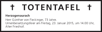 Anzeige von Totentafel vom 20.01.2015 von MGO