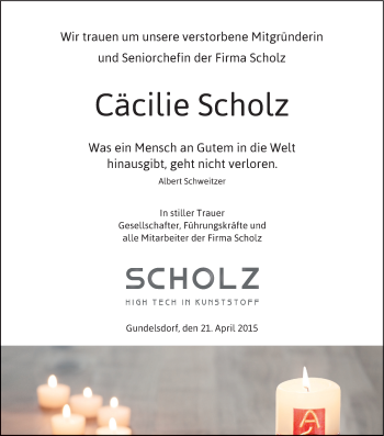 Anzeige von Cäcilie Scholz von MGO