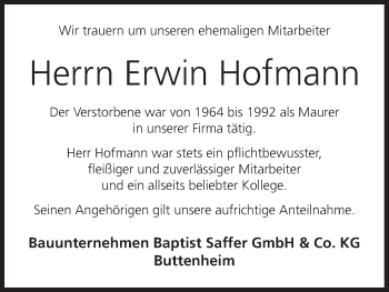 Anzeige von Erwin Hofmann von MGO