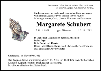Anzeige von Margarete Schubert von MGO