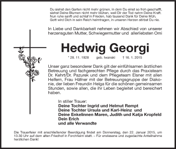 Anzeige von Hedwig Georgi von MGO
