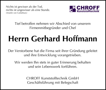 Anzeige von Gerhard Hoffmann von MGO