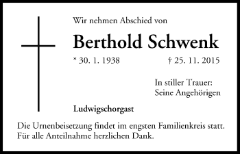 Anzeige von Berthold Schwenk von MGO