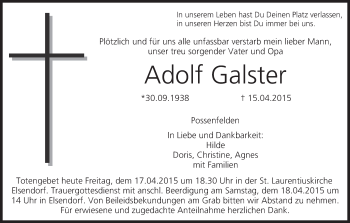 Anzeige von Adolf Galster von MGO